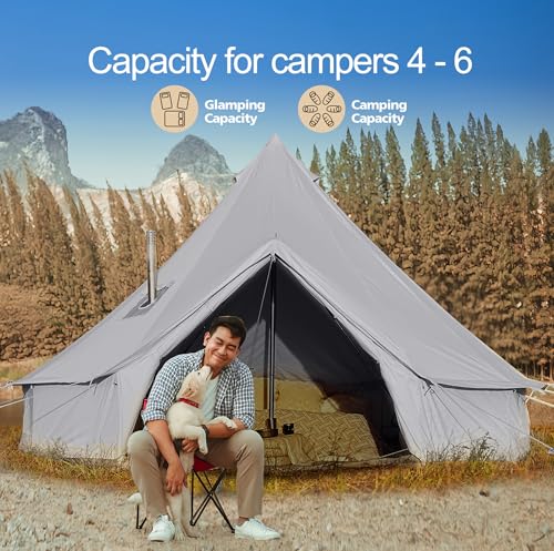 Cotton Canvas Bell Tent Waterproof 4 Season Camping Yurt for 4/6/8 Person A8612