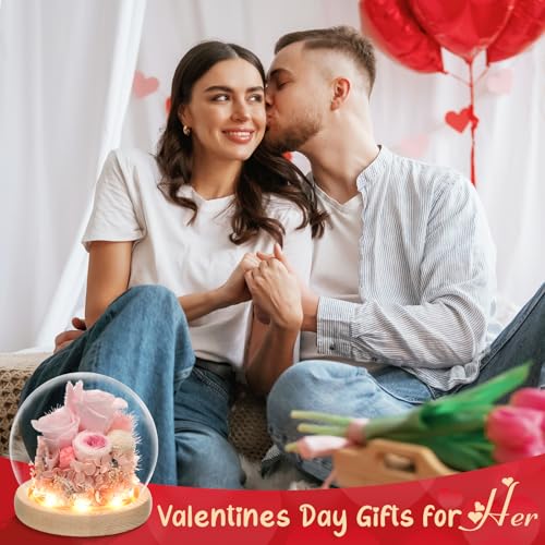 Preserved Real Rose in Glass Dome with LED Light for Women D176155