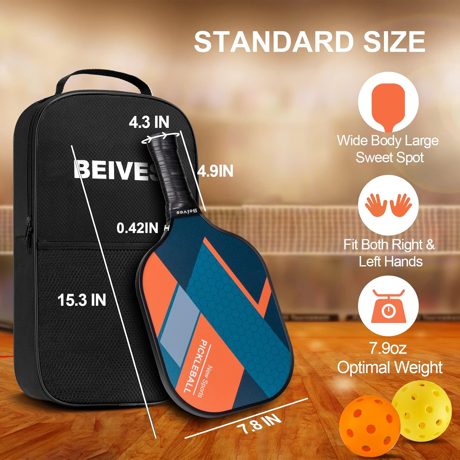 Beives Pickleball Paddles Set of 4 with 4 Balls and Carry Bag Y41624