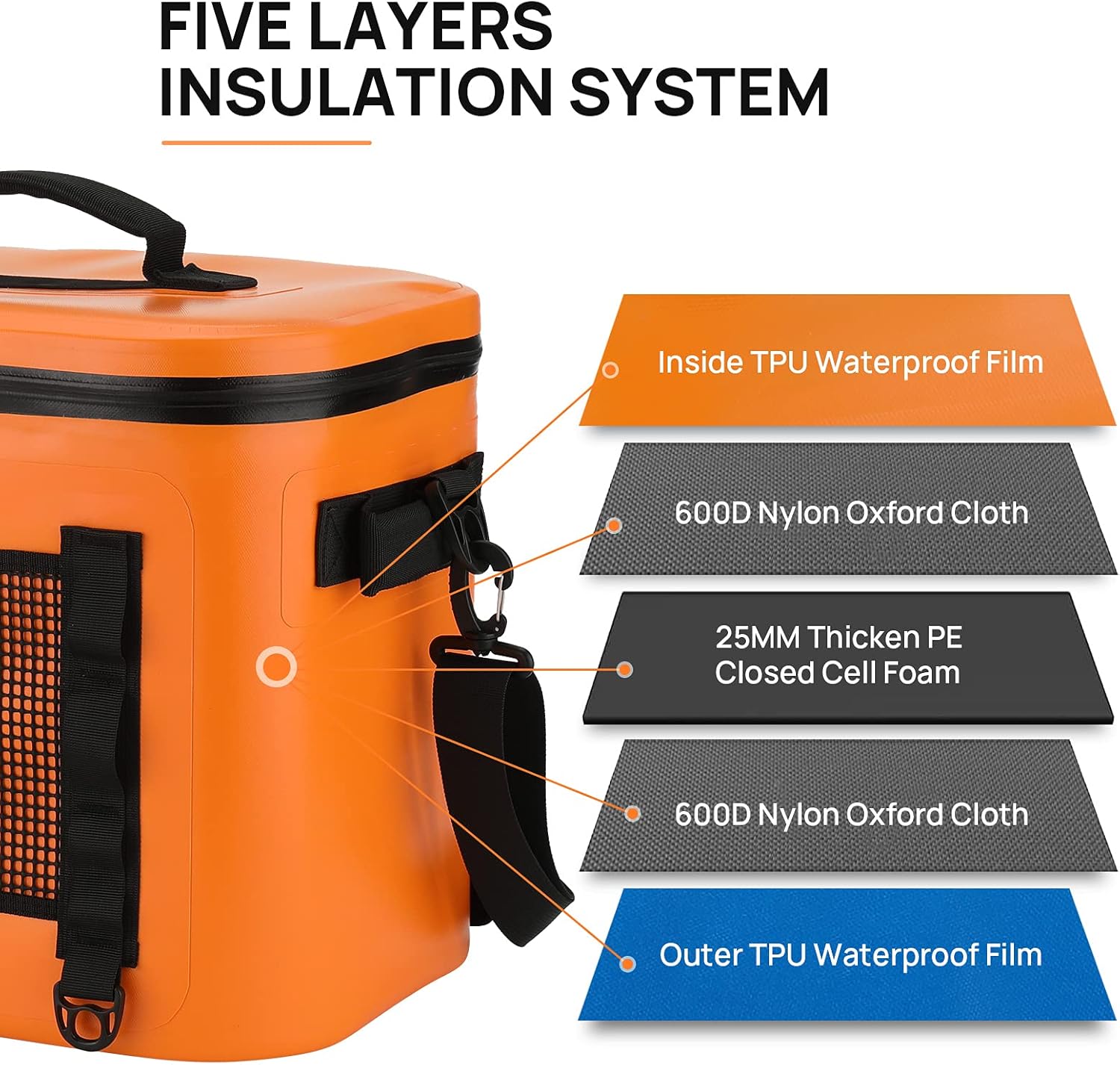 Soft Cooler Bag Leak Proof Insulated Portable 30 Can Orange W886