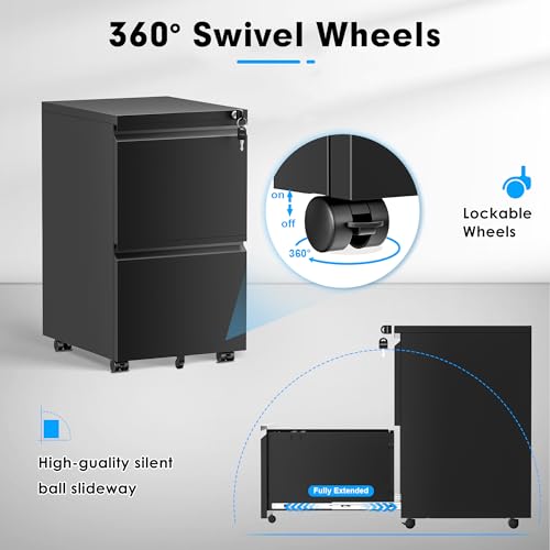Greenvelly 3 Drawer Mobile File Cabinet with Lock, Black Z901