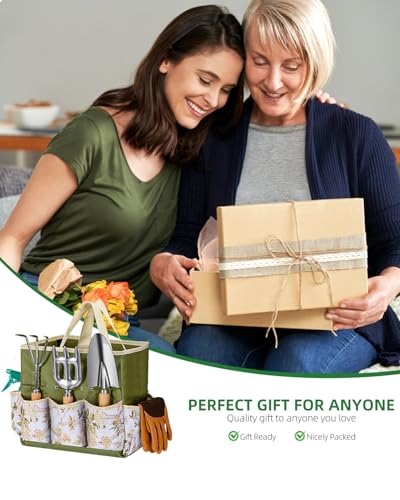 Gardening Tool Set for Women - Stainless Steel with Storage Tote (Green) X459876