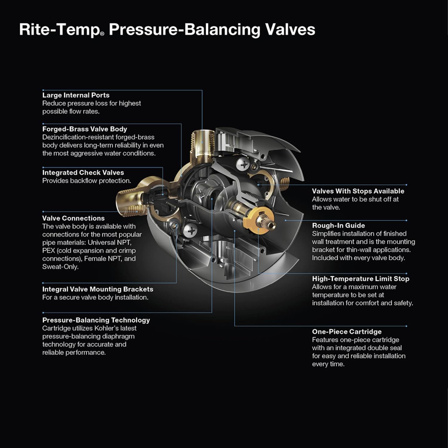 Kohler K-8304-K-NA Universal Rite-Temp Pressure-Balancing Valve Body and Cartridge Kit, Gray Y110