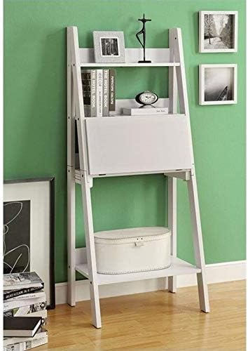 Pemberly Row 61" Ladder Bookcase with Drop-Down Desk, White Z38192