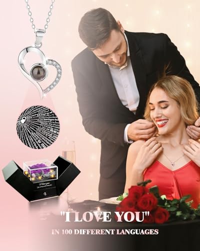 Preserved Real Rose Heart Necklace for Mom Women N8481