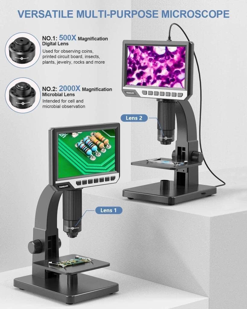 TOMLOV DM11 LCD Digital Microscope 2000X Dual Lens 7" IPS Display W6180