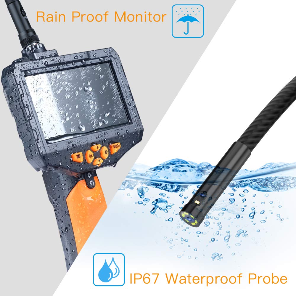 Teslong 5 inch Dual Lens Industrial Borescope Inspection Camera with Light, 1080P Waterproof Probe B658