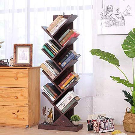 Bathwa Tree Bookshelf, 9-Shelf Wood Bookcase for Living Room Home Office O589440