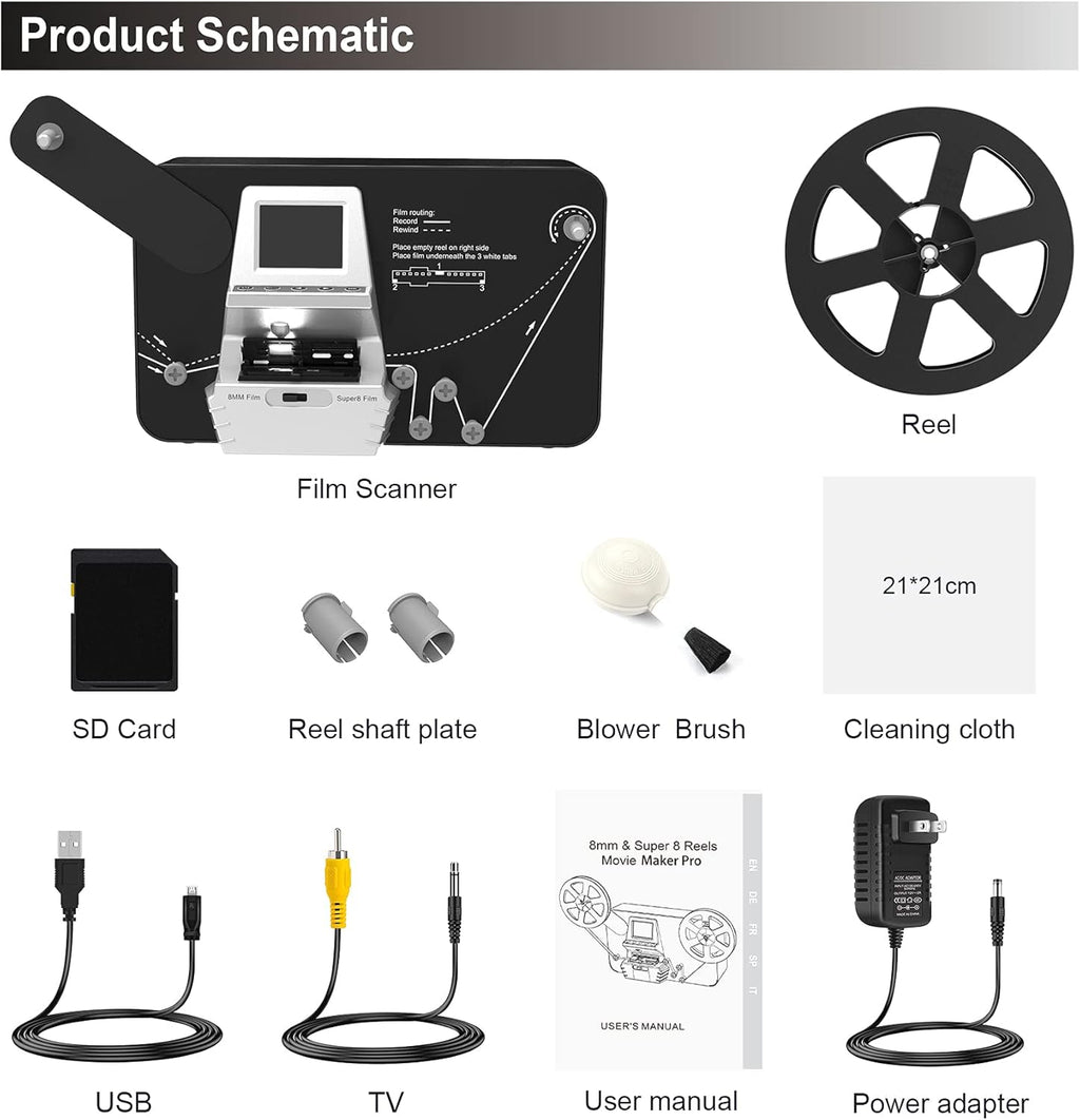 8mm & Super 8 Reels to Digital Film Scanner Converter with 2.4 LCD J422