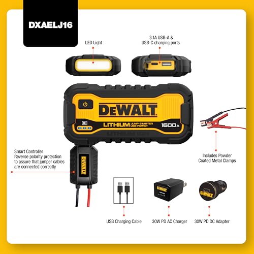 DeWalt DXAELJ16 1600 Peak Amp Jump Starter with USB Power Station J8528