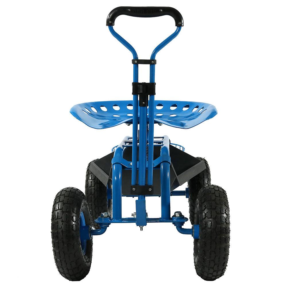 Sunnydaze Blue Rolling Garden Cart with Extendable Handle, Swivel Seat L6136