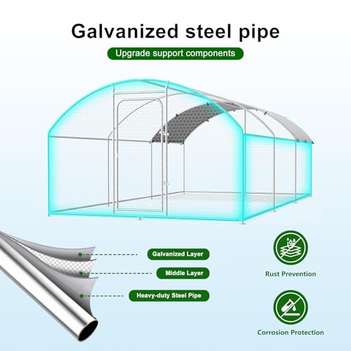 Large Metal Chicken Coop Walk-in Poultry Cage with Waterproof Cover D237341