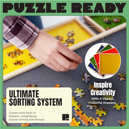 Puzzle Board with Drawers & Cover for 1000 Pieces, Wooden Jigsaw Table with Lazy Susan Spinning Cover X435