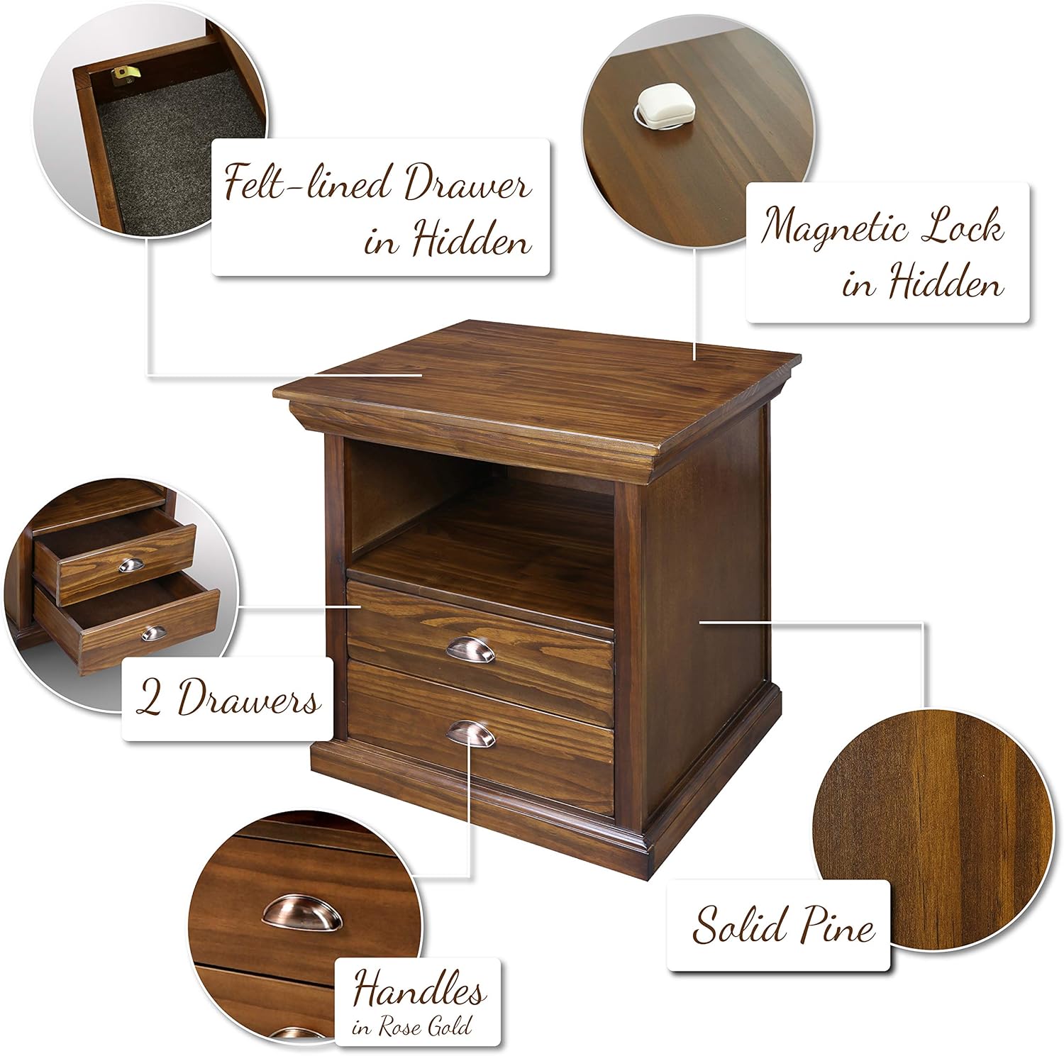 Casual Home Lincoln Nightstand with Compartment, Mocha K5892
