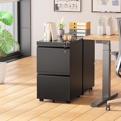 Greenvelly 3 Drawer Mobile File Cabinet with Lock, Black Z901
