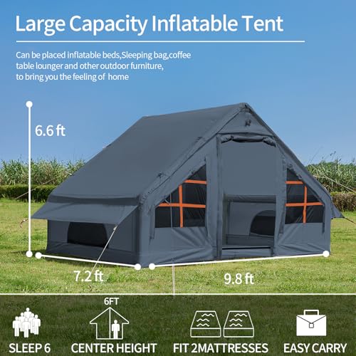 Inflatable Tent with Pump for 4-6 Person Camping, Waterproof Instant Setup E80331