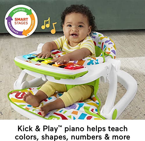 Fisher-Price Portable Baby Chair, Pink Kick & Play Deluxe Sit-Me-Up Seat with Piano Toy & Snack Tray O7962