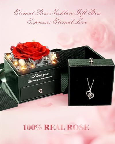 Preserved Real Rose Heart Necklace for Mom Women N8481