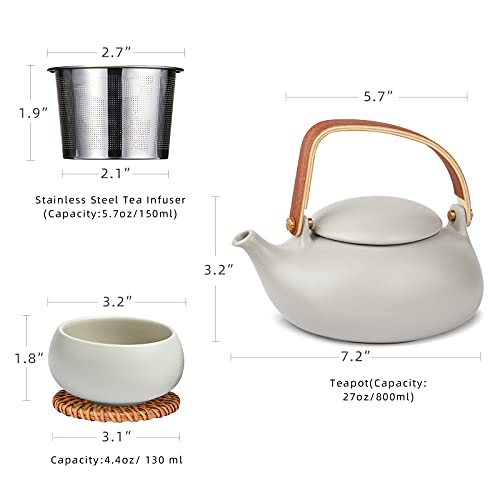 ZENS Modern Japanese Tea Set 27 oz Ceramic Teapot with 4 Cups F3504