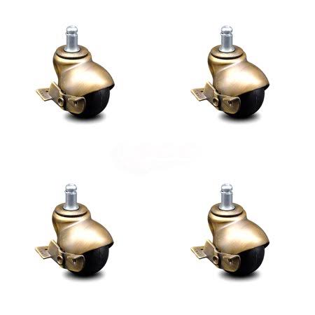 Service Caster SCC Antique Brass Hooded 2�� Swivel Ball Casters w/BRKu0026 7/16 Grip Ring Stem-Set 4