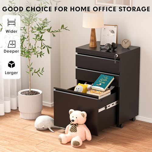 Greenvelly 3 Drawer Mobile File Cabinet with Lock, Black Z901