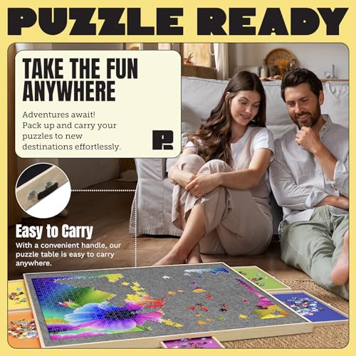 Puzzle Board with Drawers & Cover for 1000 Pieces, Wooden Jigsaw Table with Lazy Susan Spinning Cover X435