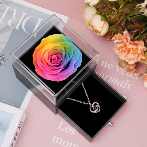 Preserved Red Rose with Necklace and Light for Mom Q61995