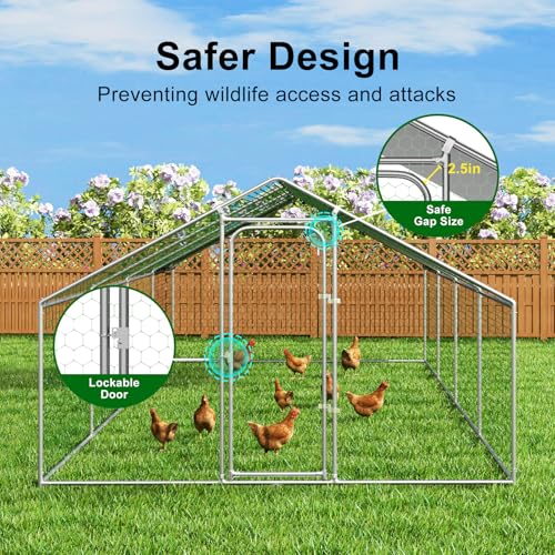 Large Metal Chicken Coop Walk-in Poultry Cage with Waterproof Cover D237341