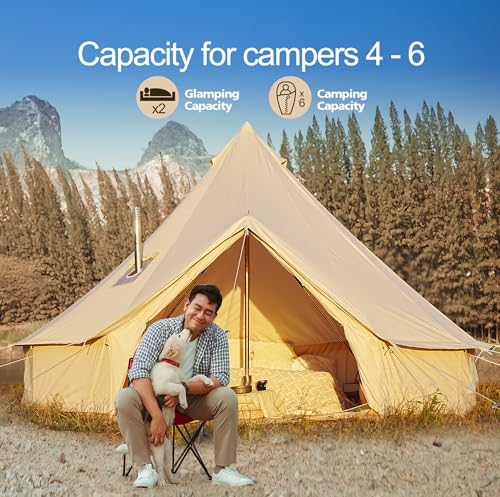 Cotton Canvas Bell Tent Waterproof 4 Season Camping Yurt for 4/6/8 Person A8612