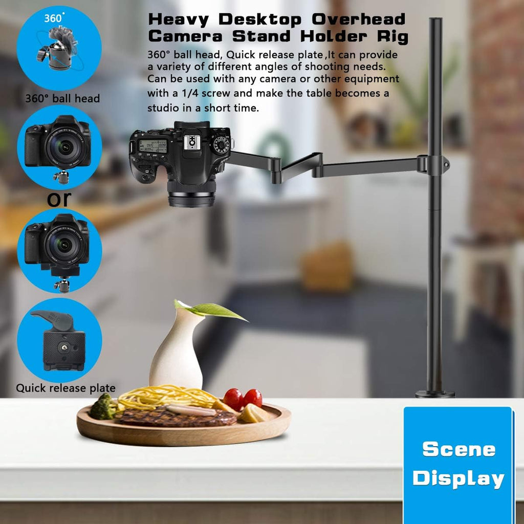 Heavy Desktop Overhead Camera Mount Rig Stand with Flexible Arm and 360° Ball Head J2987
