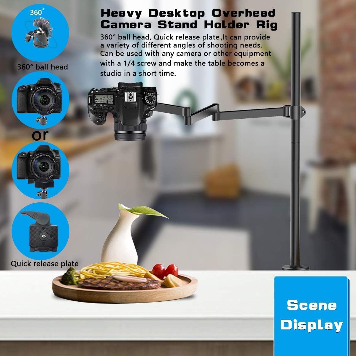 Heavy Desktop Overhead Camera Mount Rig Stand with Flexible Arm and 360° Ball Head J2987