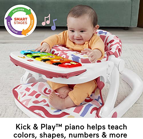 Fisher-Price Portable Baby Chair, Pink Kick & Play Deluxe Sit-Me-Up Seat with Piano Toy & Snack Tray O7962