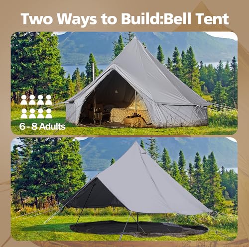 Cotton Canvas Bell Tent Waterproof 4 Season Camping Yurt for 4/6/8 Person A8612