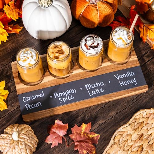 Acacia Wood Flight Board Set with Slate Chalkboard, 4-Piece Wine & Cocktail Tasting Tray F97895