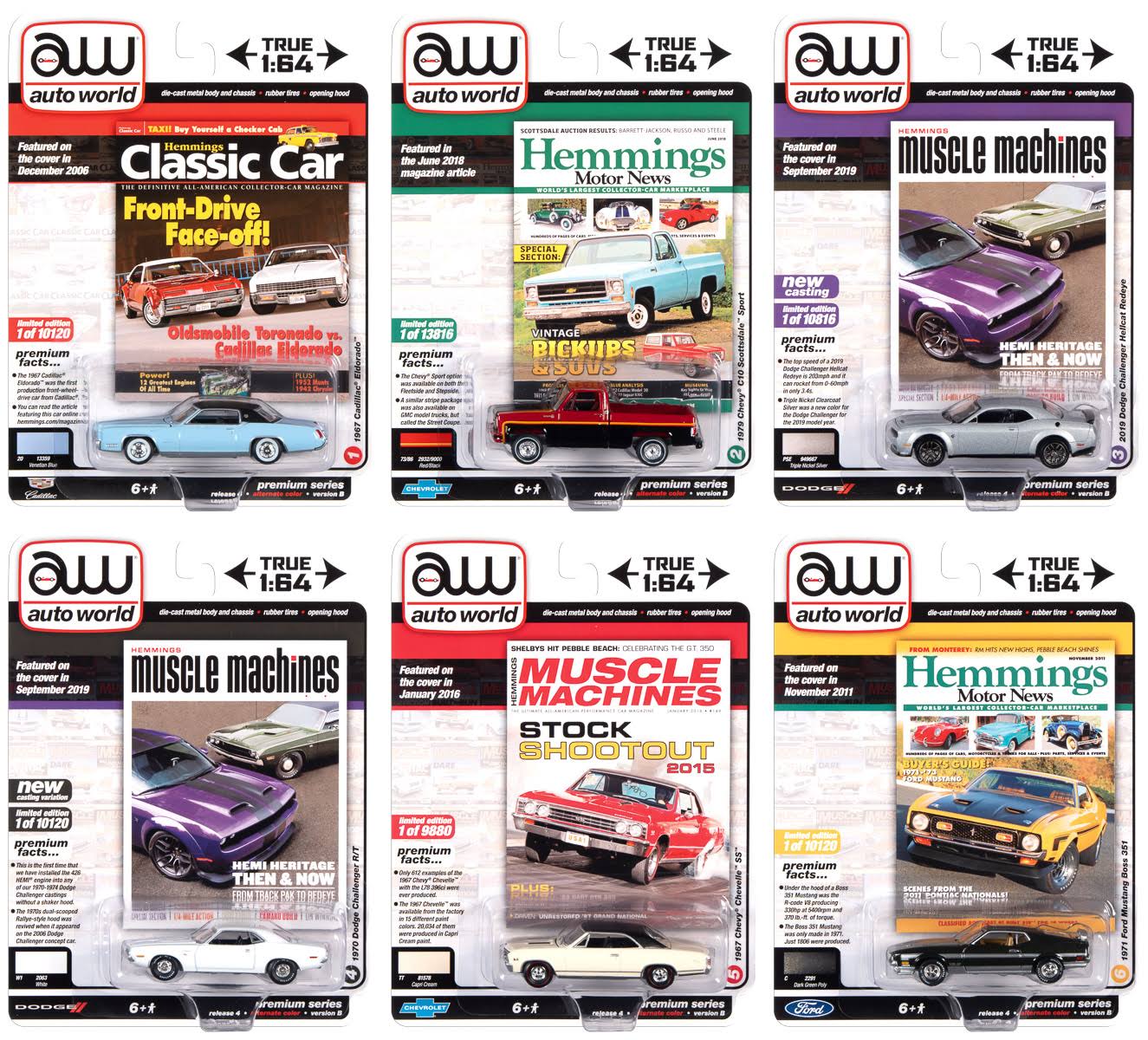 Autoworld Premium 2020 Set B of 6 Pieces Release 4 1/64 Diecast Model Cars by Autoworld