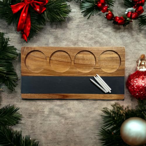 Acacia Wood Flight Board Set with Slate Chalkboard, 4-Piece Wine & Cocktail Tasting Tray F97895