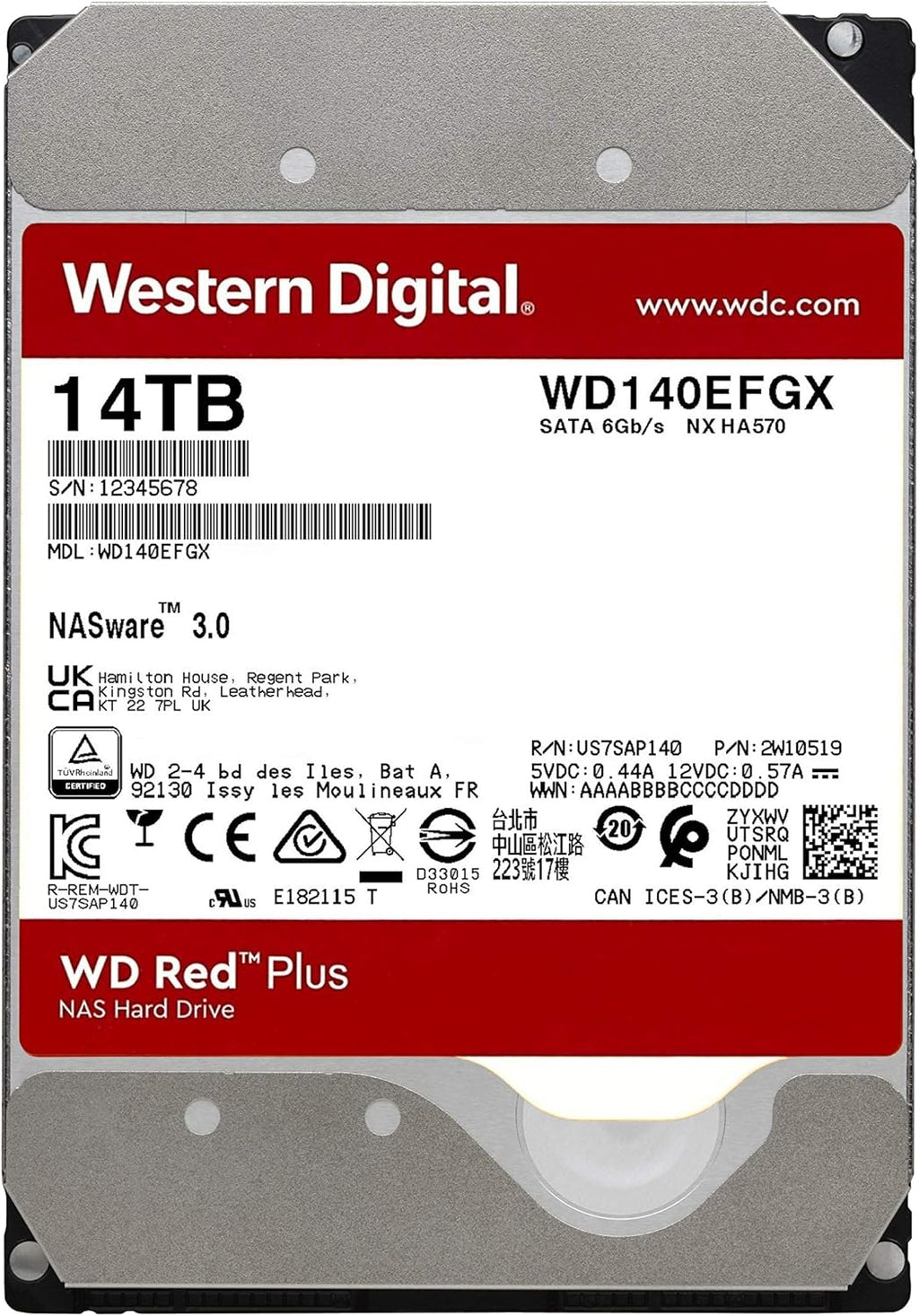 WD 2TB WD Red Plus NAS Internal Hard Drive HDD 5400 RPM SATA 6 Gb/s CMR 128 MB Cache 3.5 K7277