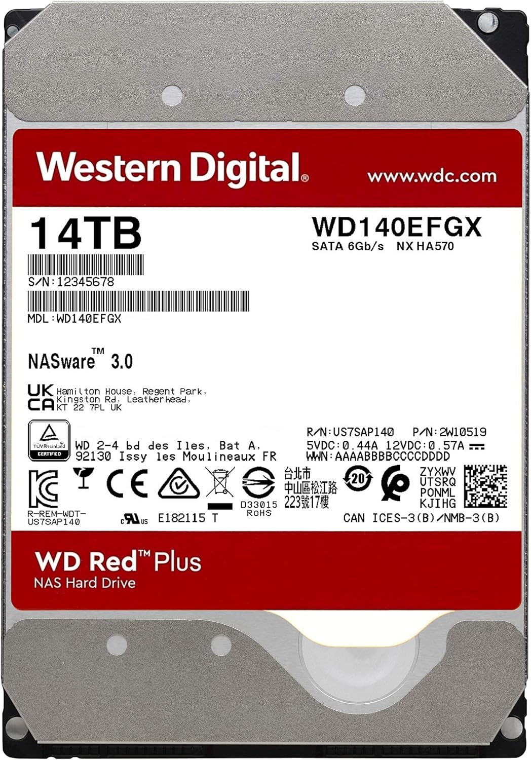 WD 2TB WD Red Plus NAS Internal Hard Drive HDD 5400 RPM SATA 6 Gb/s CMR 128 MB Cache 3.5 K7277