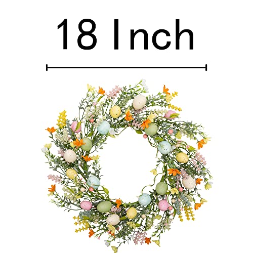 18 inch Easter Egg Wreath for Front Door with Pastel Eggs and Twigs I6652