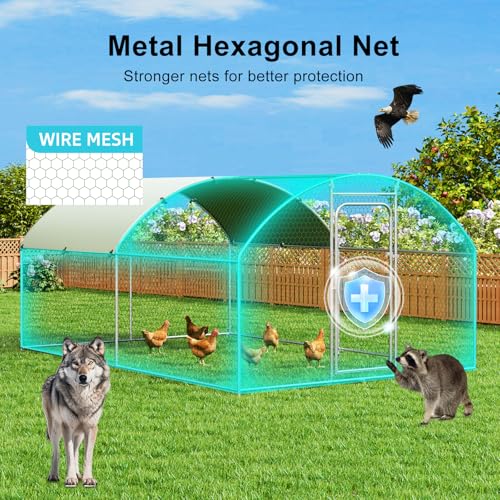 Large Metal Chicken Coop Walk-in Poultry Cage with Waterproof Cover D237341
