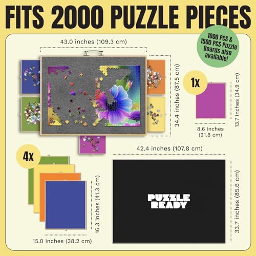 Puzzle Board with Drawers & Cover for 1000 Pieces, Wooden Jigsaw Table with Lazy Susan Spinning Cover X435
