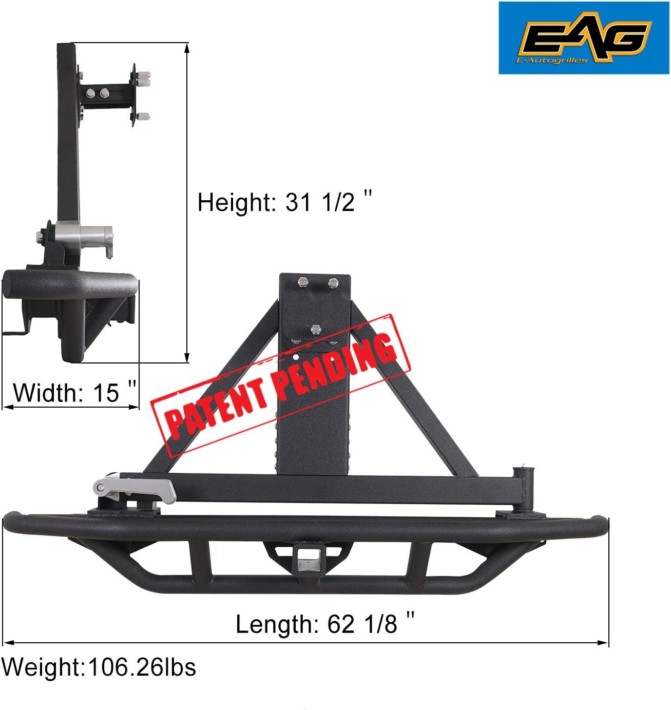 EAG Tubular Rear Bumper with Tire Carrier for 87-06 Wrangler TJ YJ H798140