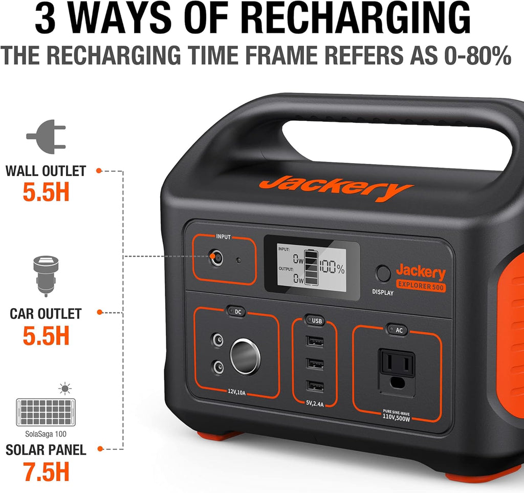 Jackery Solar Generator 500, 518Wh Portable Power Station with Solar Saga 100 D44362