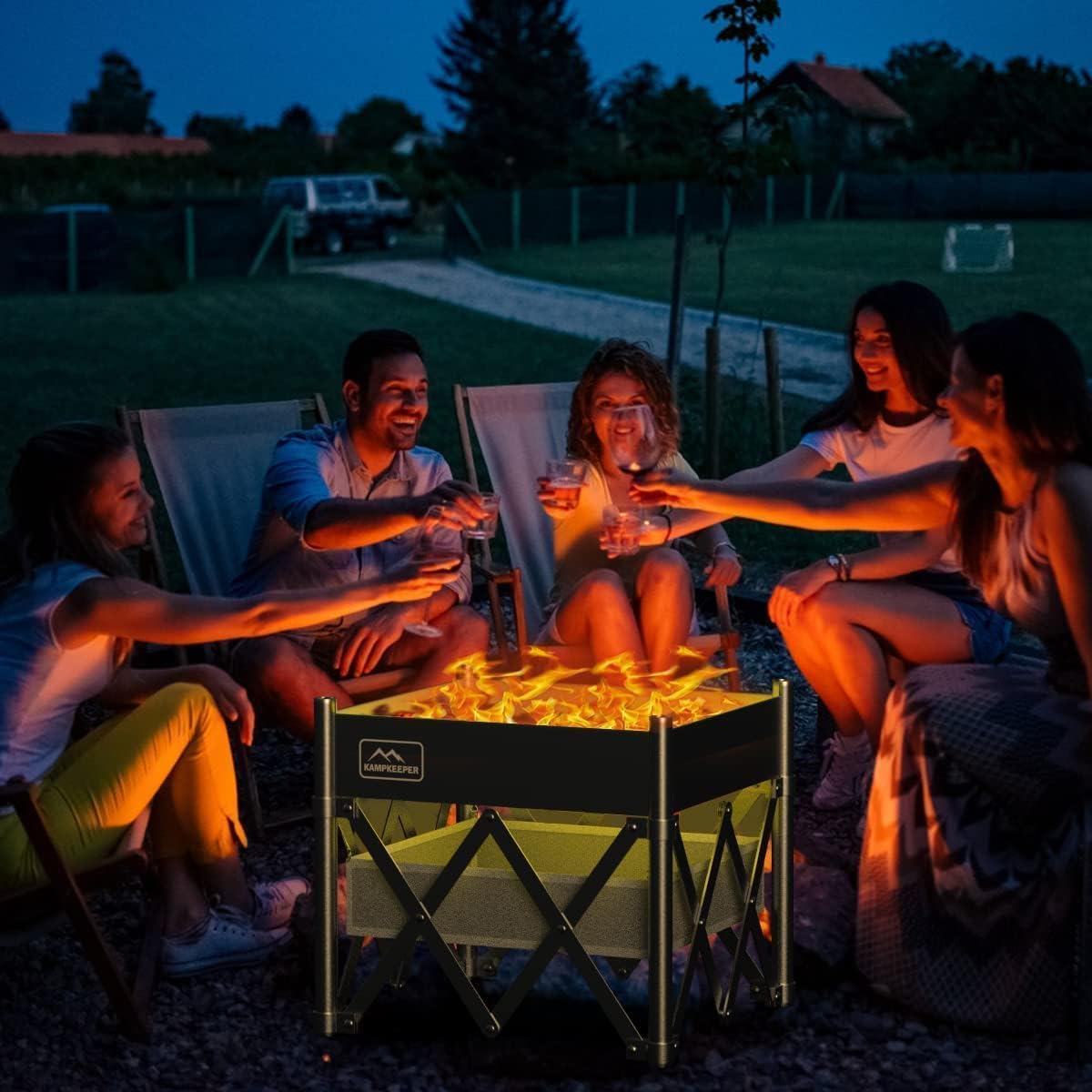 KAMPKEEPER Fire Pit 18 Inch Portable Outdoor Wood Burning with Heat Shield V761765