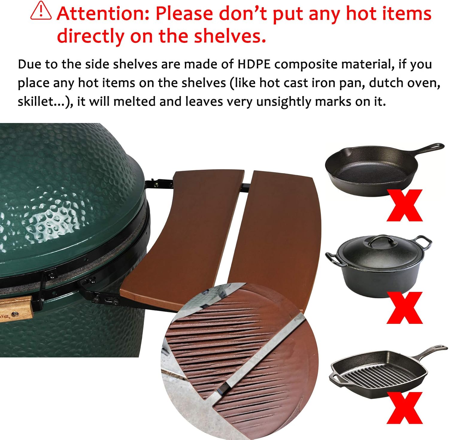 Dracarys Grill Side HDPE Shelves for Big Green Egg, 3 Slats H18141