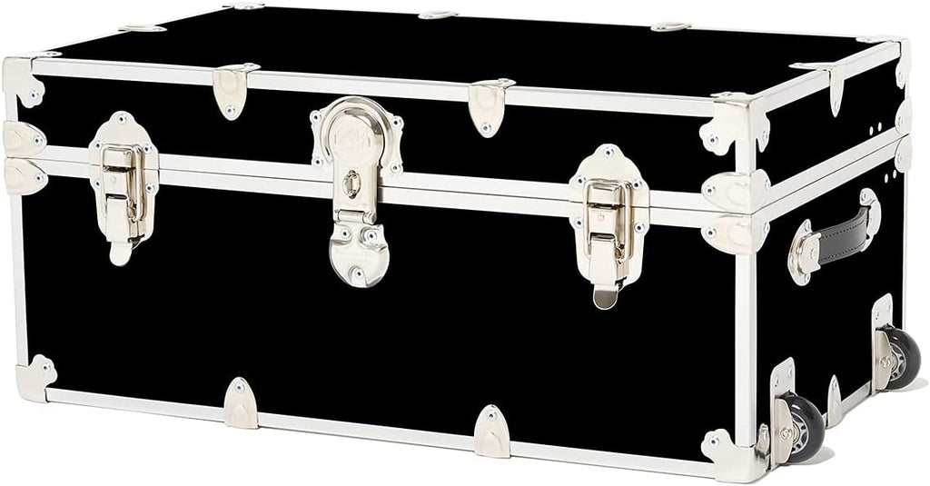 Rhino Trunk & Case Large Armor Roller Trunk with Mounted Wheels, Summer Camp, College, Storage 32x18x14 (Black)
