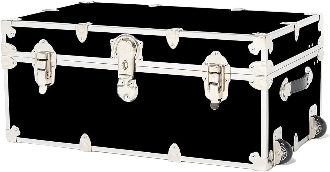 Rhino Trunk & Case Large Armor Roller Trunk with Mounted Wheels, Summer Camp, College, Storage 32x18x14 (Black)