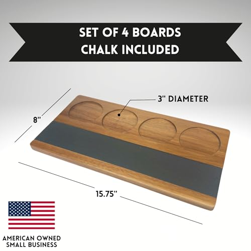 Acacia Wood Flight Board Set with Slate Chalkboard, 4-Piece Wine & Cocktail Tasting Tray F97895
