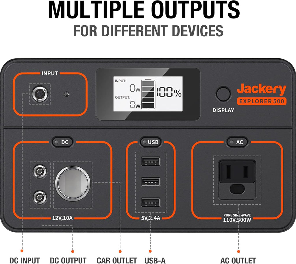 Jackery Solar Generator 500, 518Wh Portable Power Station with Solar Saga 100 D44362