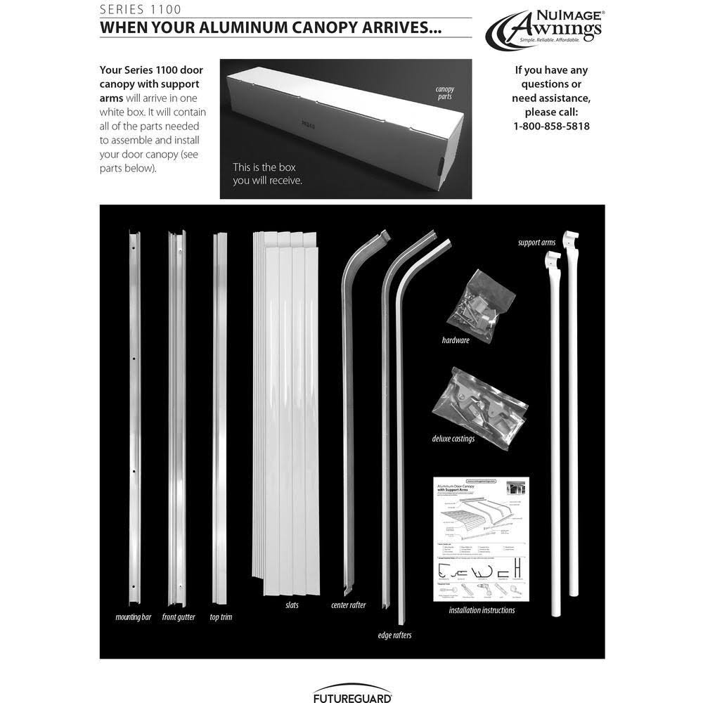 NuImage Awnings 5 ft. 1100 Series Door Canopy Aluminum Awning in White P838